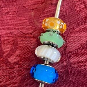 PANDORA BUNDLE -  Orange, Green, White, and Blue MURANO Charm Set